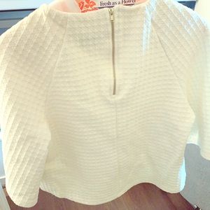 Cream Cropped waffle tunic